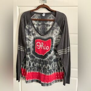 Ohio Women's Long Sleeve Tie-Dye Top - Gray and Red